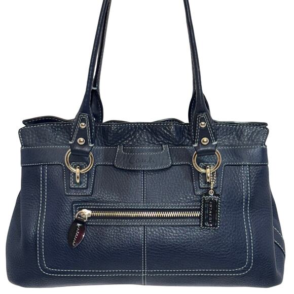 Coach Dark Blue Pebble Leather Penelope Shoulder Bag Handbag Very Good Condition - Picture 1 of 15